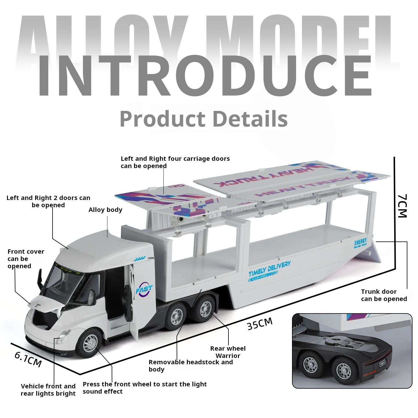 Alloy model car Container transport vehicle model Diecast car Model with Sound &Light Pull Back Boys Gift collectible toys