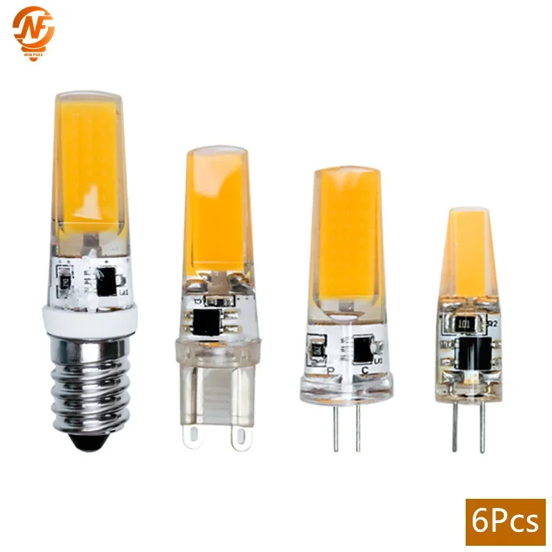 6Pcs G4 LED COB G9 E14 3W 6W Light Bulb AC/DC 12V 220V 360 Beam Angle Replace Halogen Lampada Led Lamp Chandelier Lights