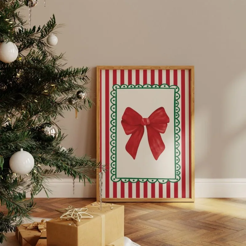 3pcs/Set Christmas Red & Green Striped Canvas Posters Unframed Modern Holiday Canvas Prints for Living Room & Bedroom Decoration