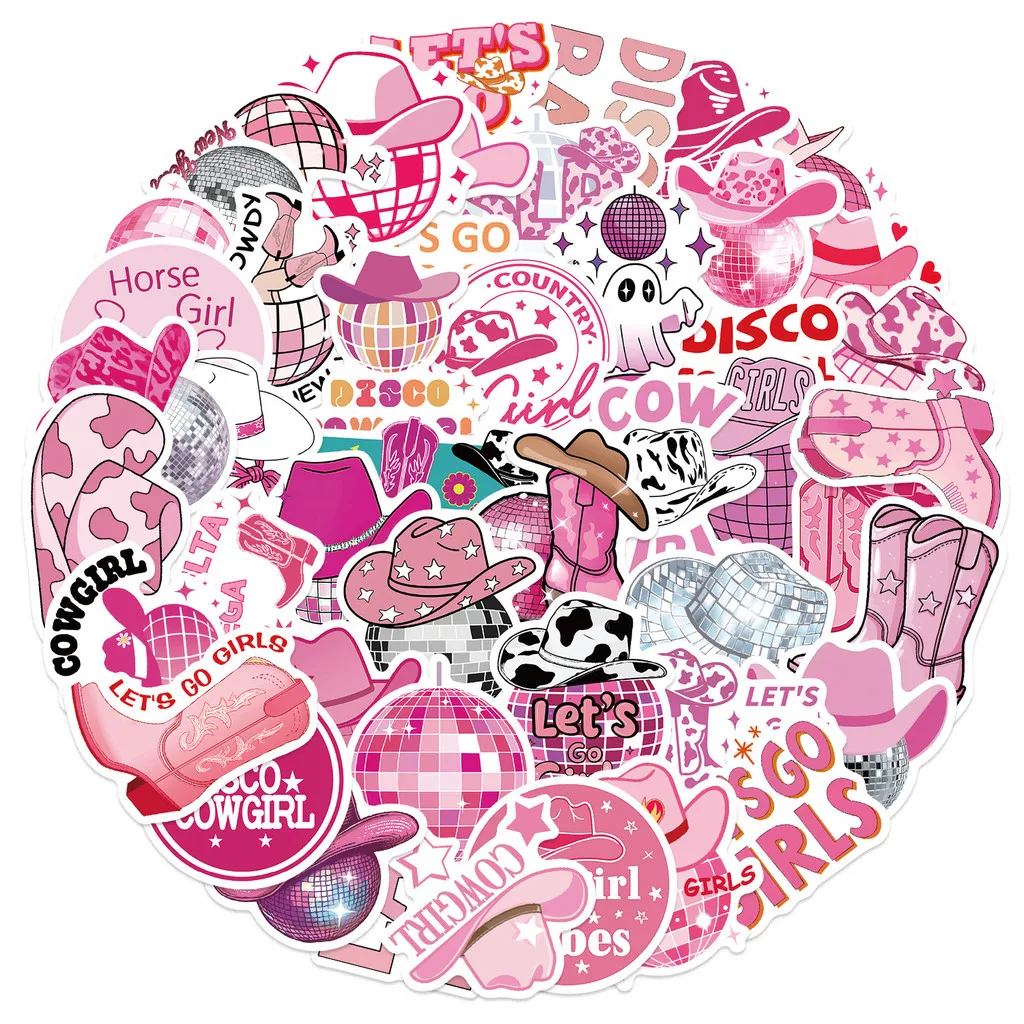 50 pegatinas de grafiti de vaquera disco de dibujos animados, impermeables para decoración DIY en guitarra, cuaderno, equipaje, tienda de pegatinas BulingBulingStickers