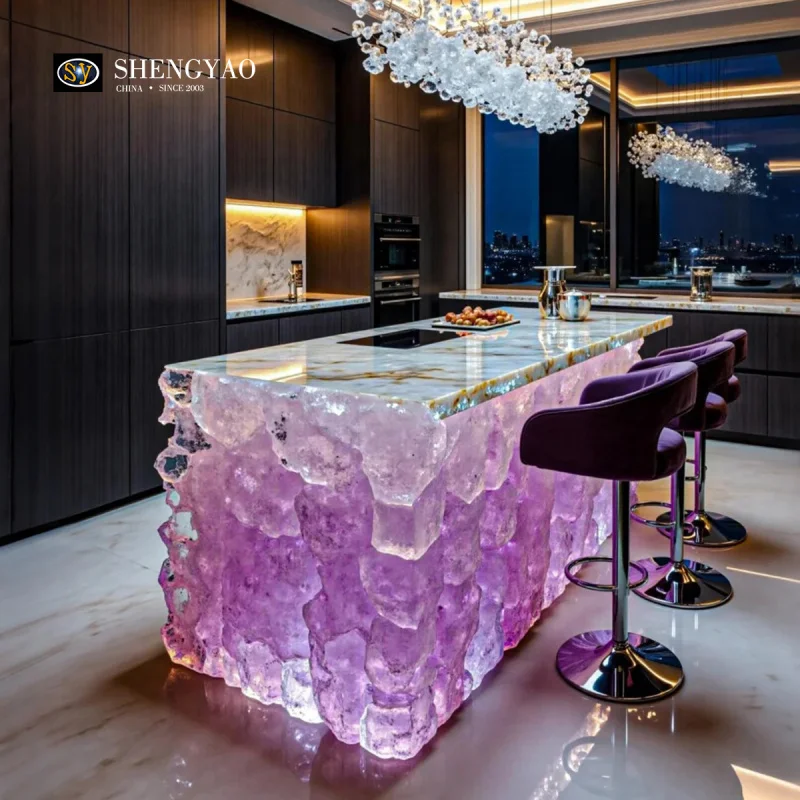 custom.Modern Purple Epoxy Resin Translucent Amethyst Art Bar Counter Commercial Hotel  Night Clubs Home Use