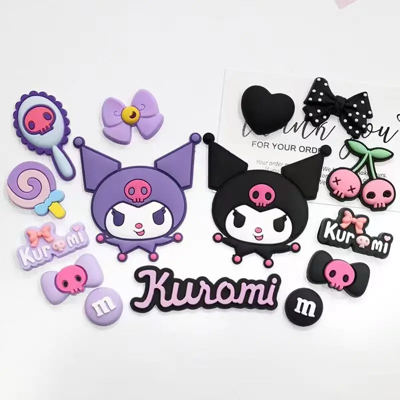 Sanrio kuromi cartoon decorative stickers pvc soft glue DIY jewelry animation peripheral three-dimensional refrigerator stickers