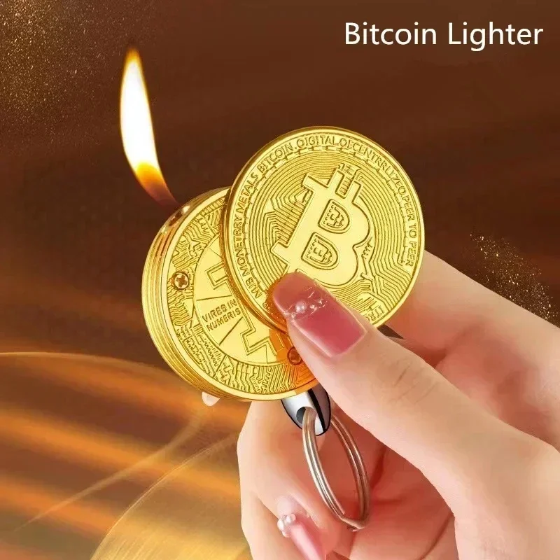 Bitcoin Butane Gas cool Lighter Stock Commemorative Virtual Coin Pendant lighters Smoking Accessories Gadgets for men