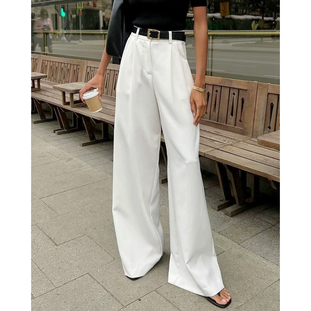 Office Lady White Pants Loose Fit Casual Women Elegant Wide Leg Pants Women Long Pants Summer Pants Women