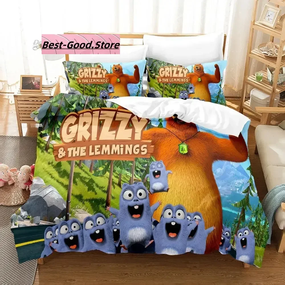 Grizzy and The Lemmings Bedding Set Single Twin Full Queen King Size Bed Set Aldult Kid Bedroom Sheet set 3D Print Cartoon