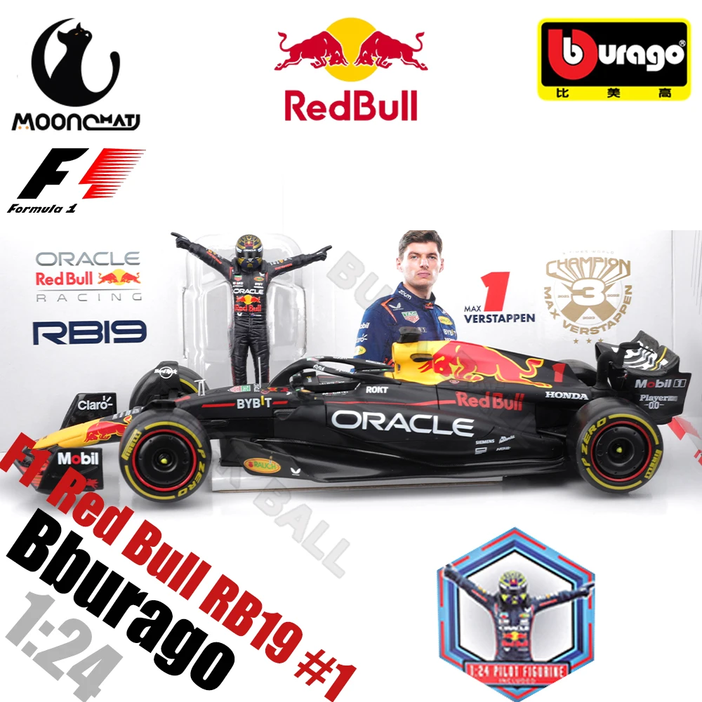 New Bburago 1:24 F1 RB19 With Figure 2023 Racing TAG Heuer Champion Red Bull  #1 Verstappen #11 Perez Die Cast Model Collection