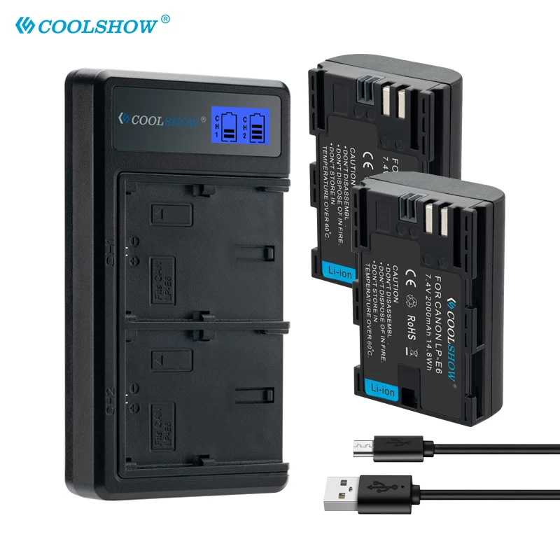 Cargador de batería LP-E6 LP E6, para Canon EOS 6D, 7D, 80D, 70D, 60D, 5D, MarkII III, IV, EF-S, 18-200IS, Kit 5D Mark III, 2000mah