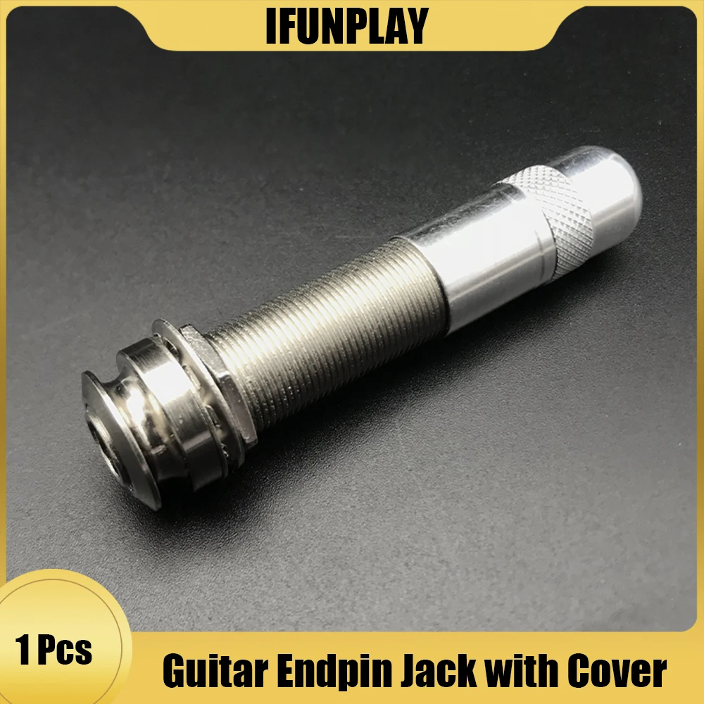 Guitar Pickup Endpin Jack Plug Sockets with Cover 3 Prong Chrome Threaded Cycinder Long Guitar Bass Output Jack Guitar Parts