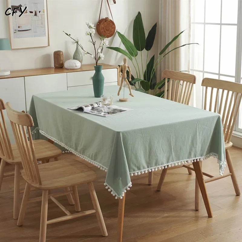 

American Solid colored fur ball Rectangular Tablecloth Pendant Tea Table Pad Meal Cloth Linen Tablecloth Photo Background Cloth