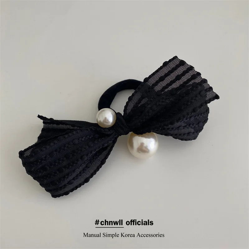 French Girl Fabric Pearl Bow Hair Rope Sweet Tied-up Hair High Elastic Headband Hair Ring Headdress Hair Accessories New