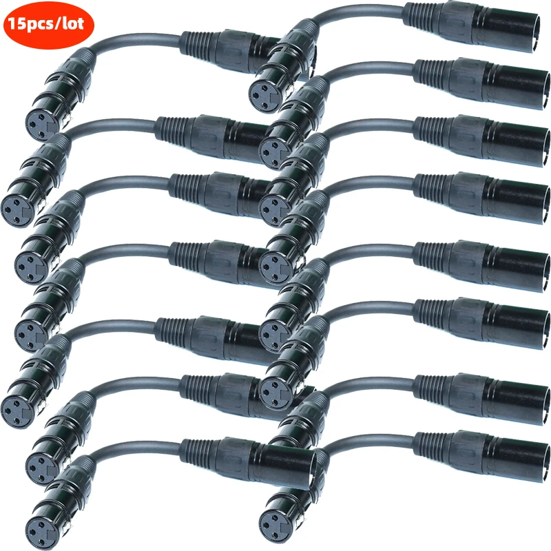 15Pcs/Lot 3Pin or 5Pin XLR Female to Male Cable Audio Line Black Jack Short DMX Cable Connector Wire Line for Stage Lighting