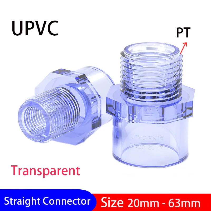 1PC UPVC Pipe Thread Adapter Transparent 20mm-63mm  Female Straight Connectors Tube Fittings Aquarium Fish Tank Socket Joints