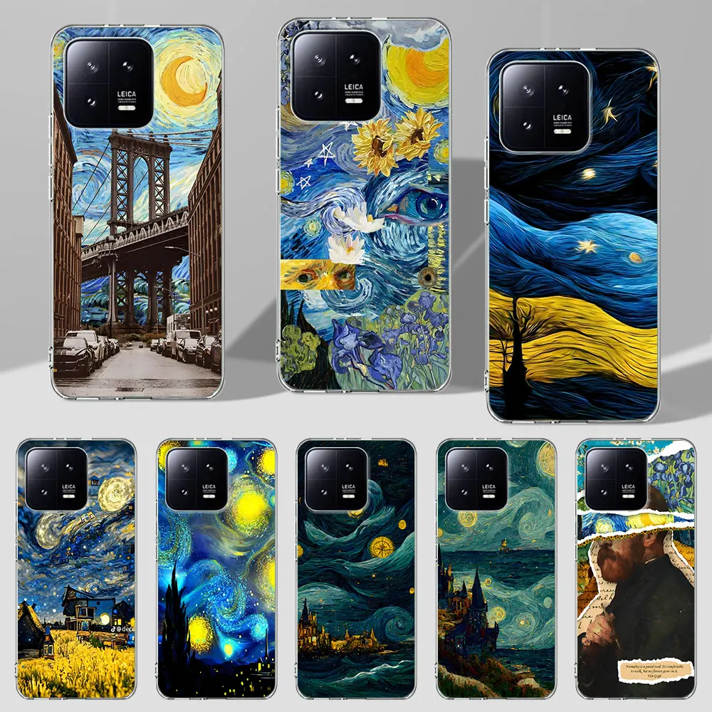 Starry Night Van Gogh Draw Art Case for Xiaomi Mi 11T 13 11 10T 8 9 CC9 A3 CC9E 11i 12 12X 8 9T Pro 10 Lite Transparent Cover