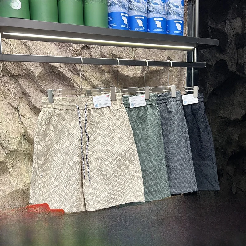 

Qui Dry дышащая крутая ткань с пузырьками, мужские повседневные брюки с эластичной резинкой на талии, летние молодежные брюки для отдыха