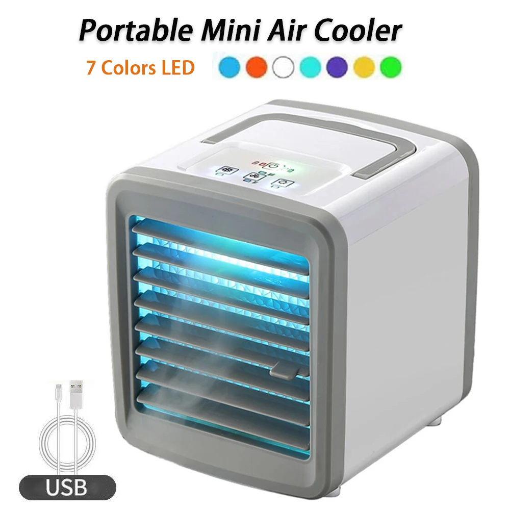 

Portable Mini Air Conditioner Desktop Bedroom Office Usb Air Cooler Multi-mode Large Angle Air Supply Color Led Air Cooling Fan