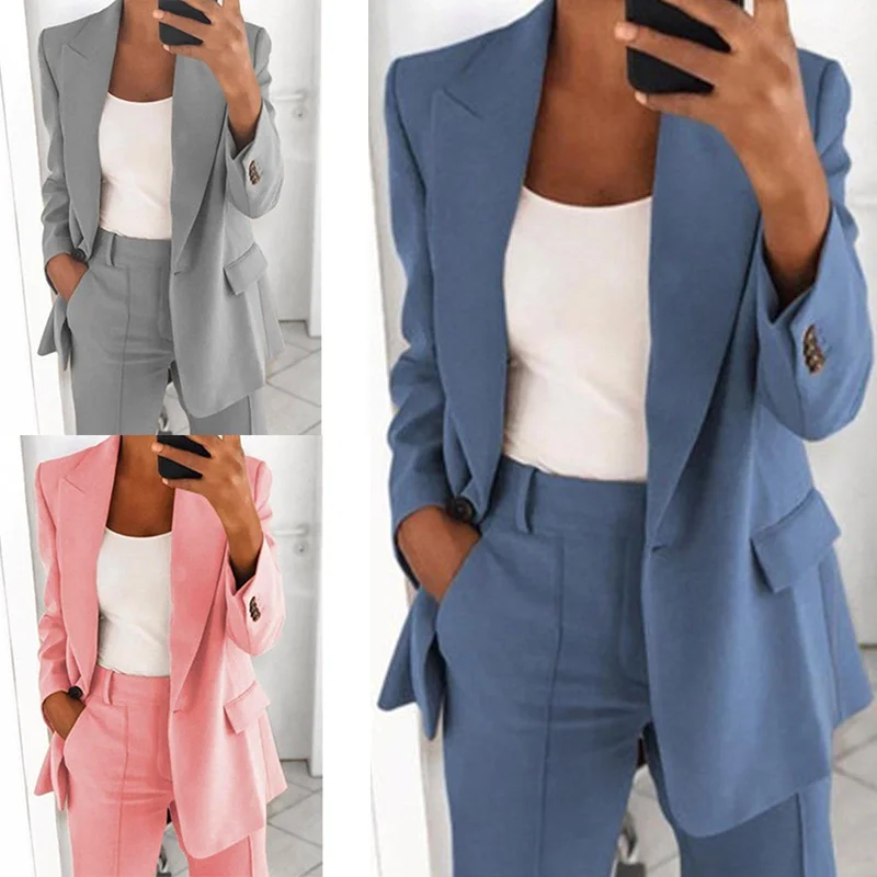 2023 Autumn and Winter European and American Fashion Casual Suit Lapel Slim Cardigan Temperament Suit Jacket Women