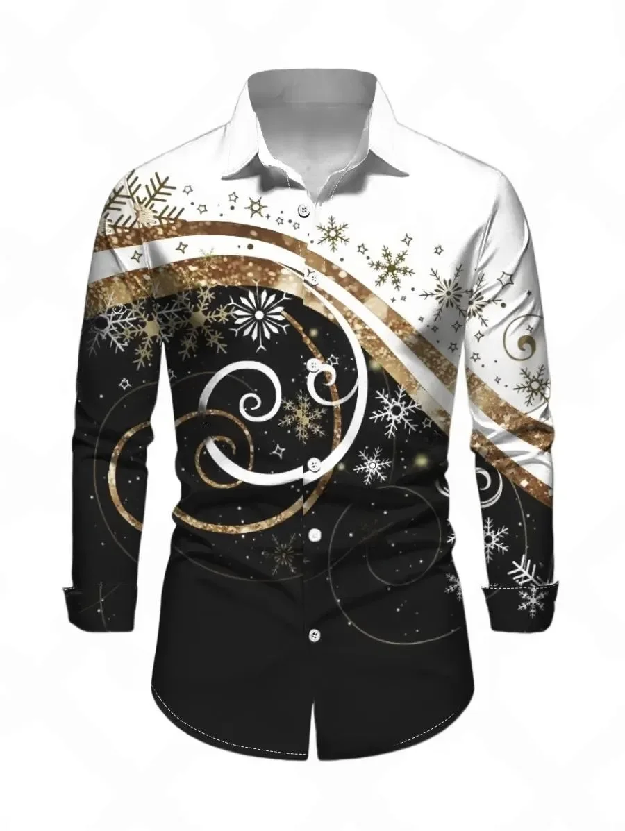 Men's Gradient Curve Color Change 3D Marble Printed Shirt Snowflake Casual Fashion Flip Button Long Sleeve Party Autumn Shirt