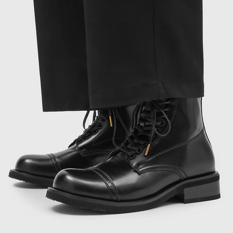 England style mens fashion party prom natural leather boots lace-up black stylish shoes cowboy spring autumn boot short botas