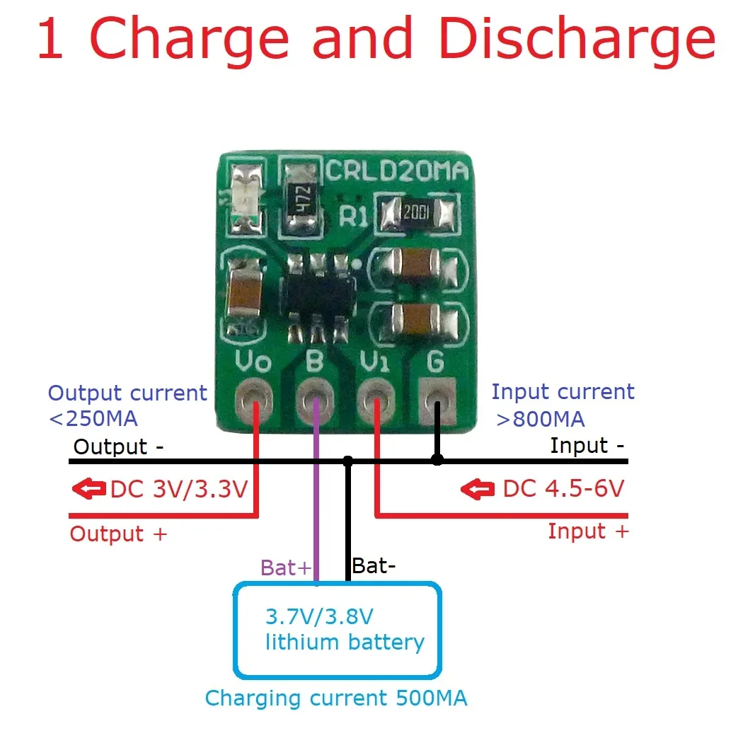 

5X CRLD20MA mini 2 in 1 3.7V 3.8V Li-Ion Li-Polymer Battery Charger & 4.2V to 3.3V 3V LDO Buck DC DC Converter Module UPS Diy