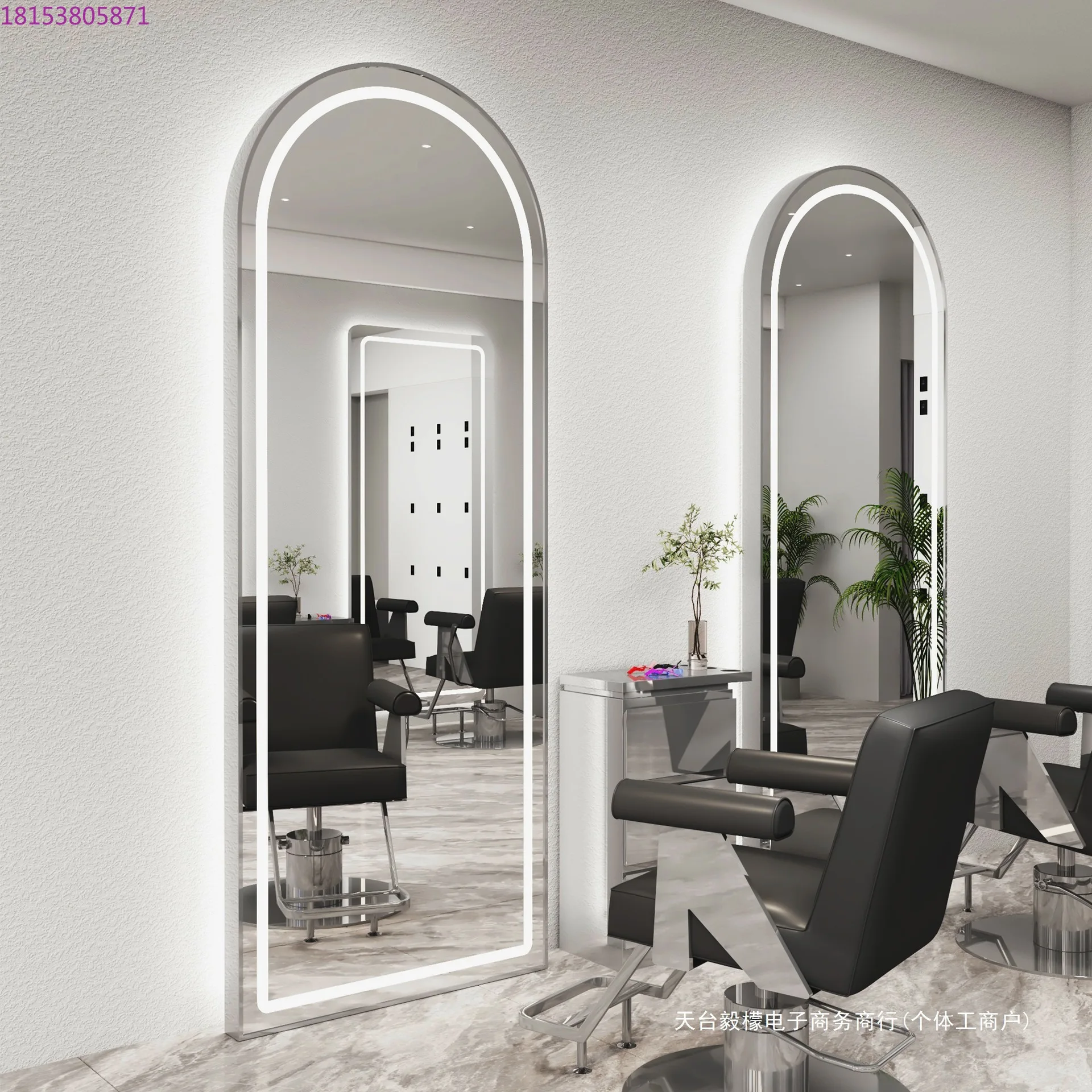 Wall-mounted simple hairdresser floor mirror LED perm and dyeing mirror table touch