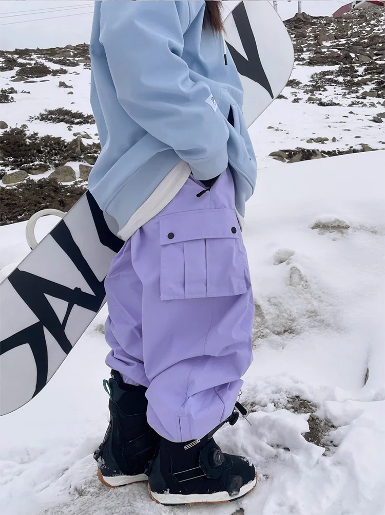 New Women Outdoor Windproof Waterproof Warm Violet Color Snow Trousers Oversize Ski Pants Winter Ski Snowboard Pants Cargo Pants