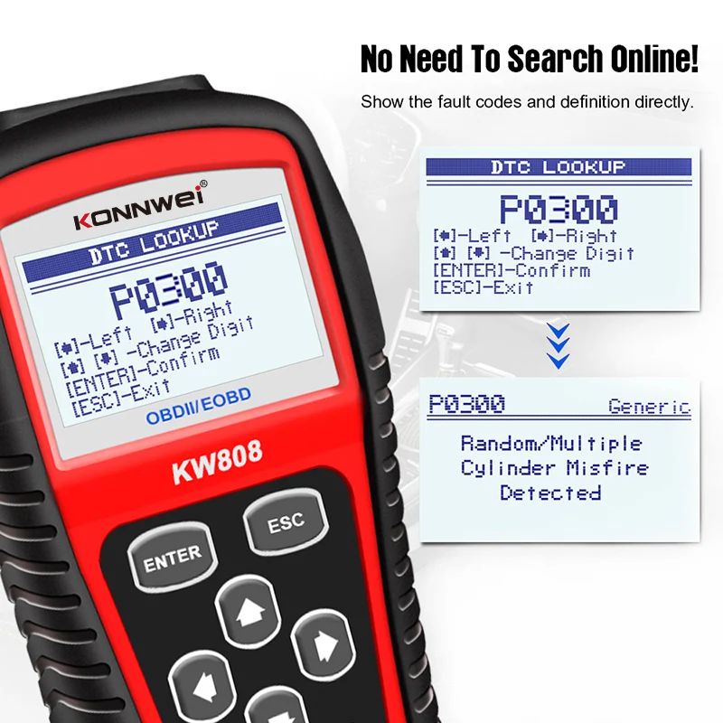 Vehicle Tool OBD2 EOBD CAN Car Scan Tool Escaner Automotriz KONNWEI KW808