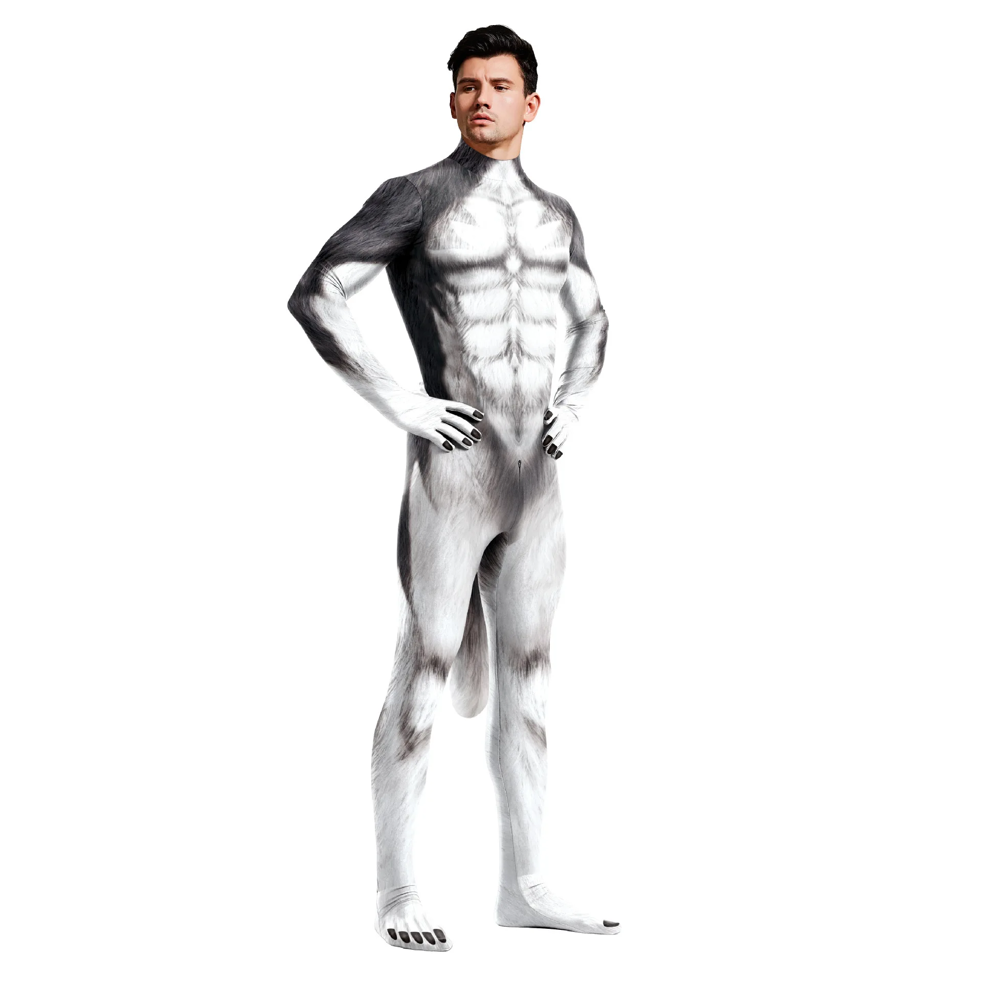 

Adults Cosplay Party Animal Wolf Costume 3D Printed Bodysuit for Halloween Carnival Performance Rompers with Tail