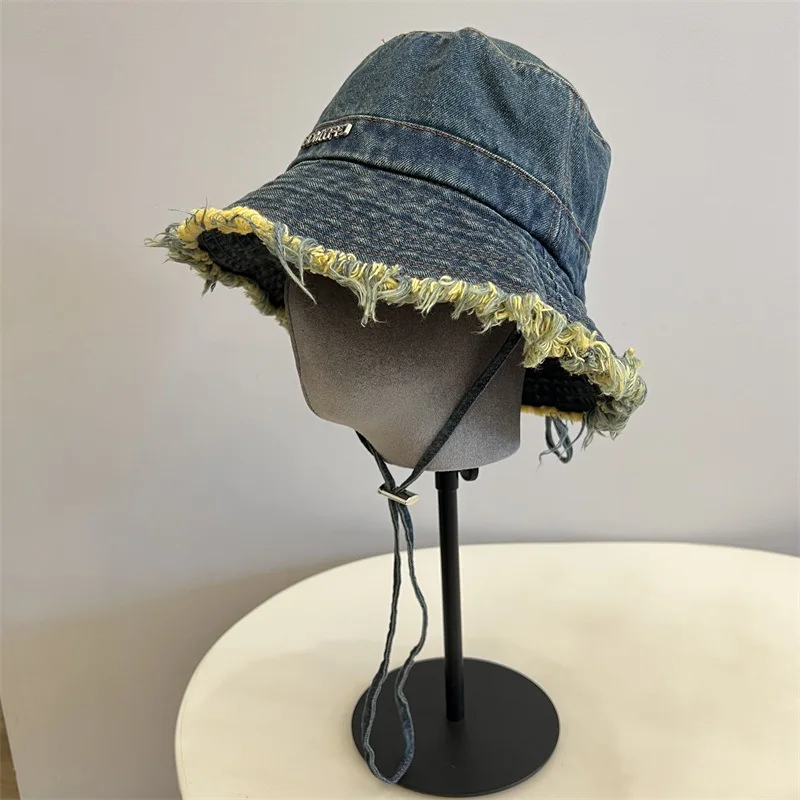 2025 الخام حافة غسلها الدينيم قبعة بحافة للجنسين الأزواج في الهواء الطلق قبعة الشمس قابل للتعديل الرباط الخارجي حماية من الأشعة فوق البنفسجية العصرية