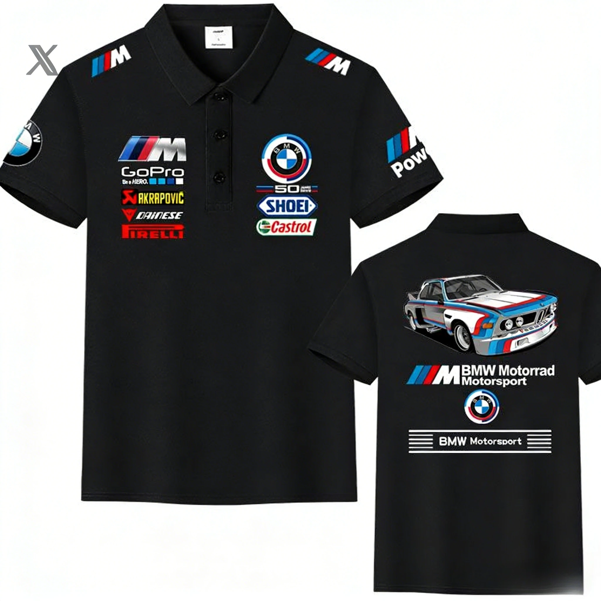 2026 Summer New Y2k BMW Power Polo Shirt for Men, Motorsport Print Logo, Breathable Cotton Casual Short Sleeve Collared Tops image 3