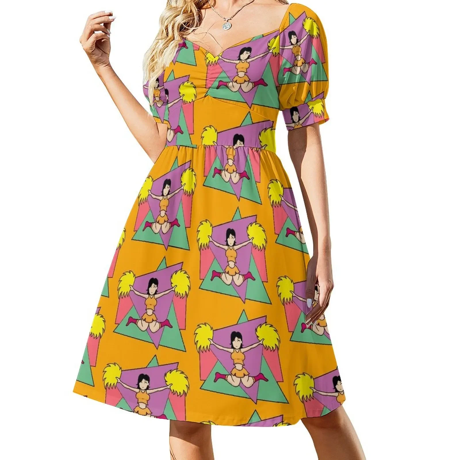 

Cartoon Cheerleader Short-Sleeved Dress Woman dresses elegant chic women dresses promotion chic and elegant evening dress