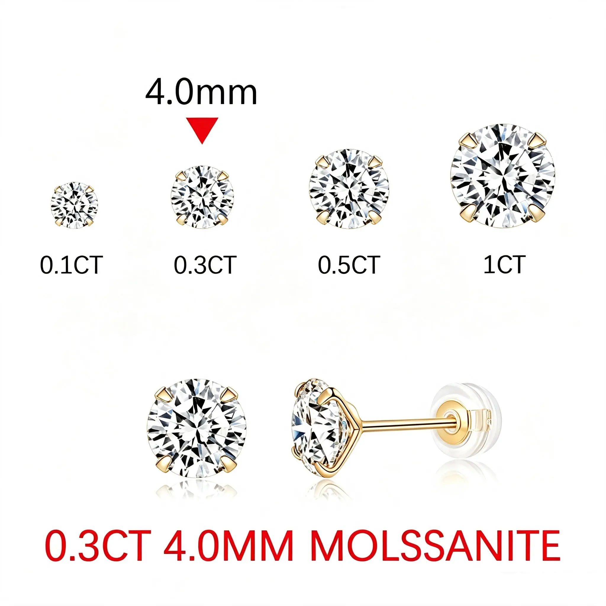 Women's Moissanite Stud Earrings, 1CT S925 Silver