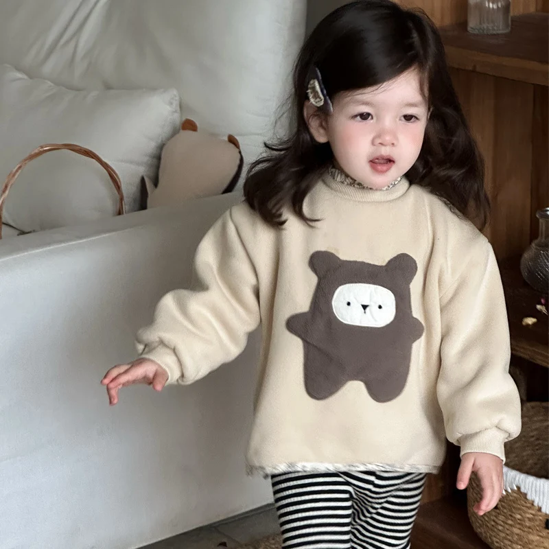 

Зимний хлопковый толстый флисовый свитшот с 3D рисунком для маленьких девочек, детский джемпер, детская одежда, пуловер, топ, От 0 до 4 лет