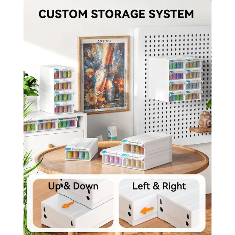 4 عبوات من حاويات تخزين متشابكة لمجموعات فنية ماسية للبالغين، صندوق تخزين 128 فتحة لملحقات الطلاء الماسي أ #4
