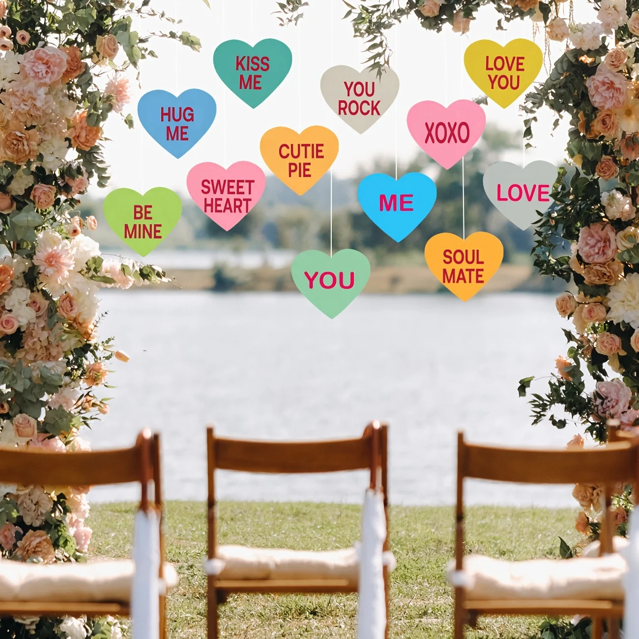 Pack of 12 Valentines Conversation Hearts Decorations Heart Garland, Valentines Day Decorations Conversation Hearts Garland