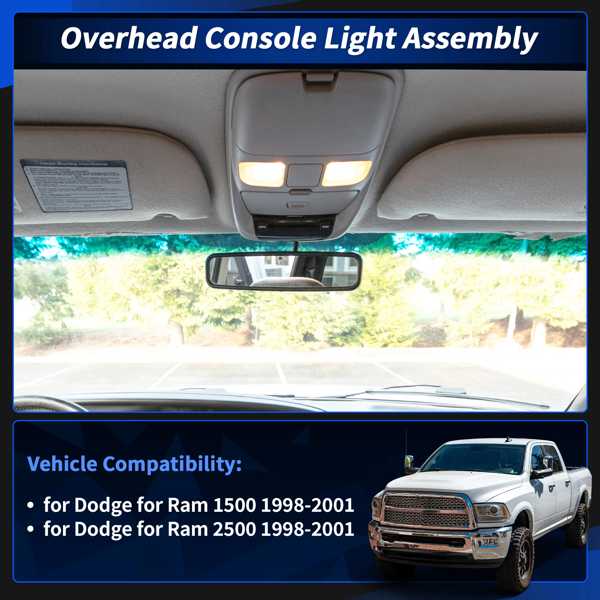 

UXCELL Dome Light Overhead Console Assembly for Dodge for Ram 1500 2500 1998-2001 Beige