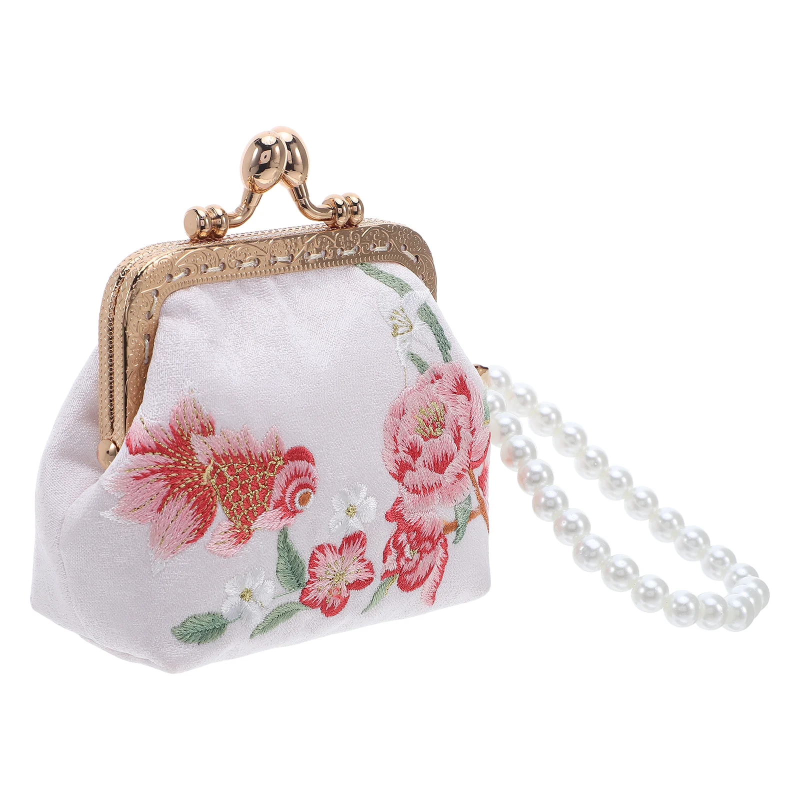 الصينية التقليدية زهرة التطريز المحفظة البسيطة المطرزة محفظة محاكاة اللؤلؤ ديكور صغير ماكياج حالة عملة حامل الأكياس #1