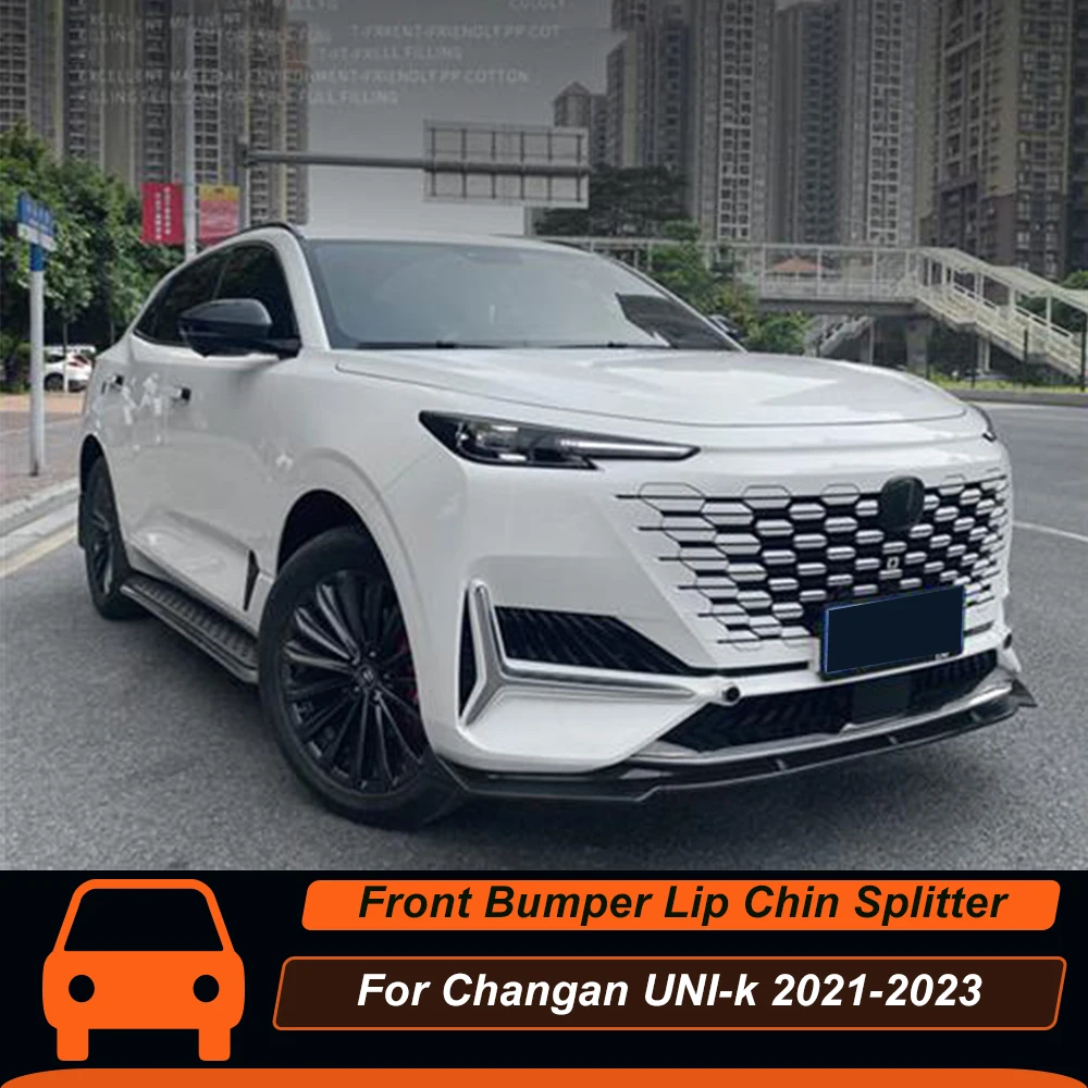 For Changan UNI-k 2021-2023 Front Bumper Lip Chin Spoiler Splitter Diffuser Bodykit Protection Guard Deflector Black Accessories