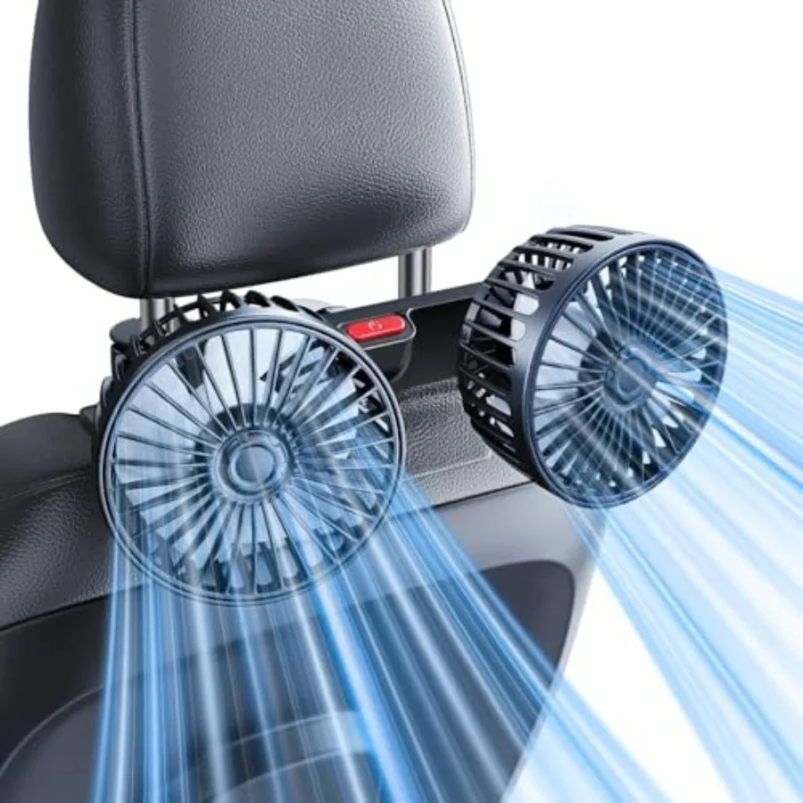 

Dual-Head Rear Seat Car Fan, Powerful Airflow, 360° Rotation, Blows Both Left and Right, Adjustable Angle, Perfect for Pets, Fr