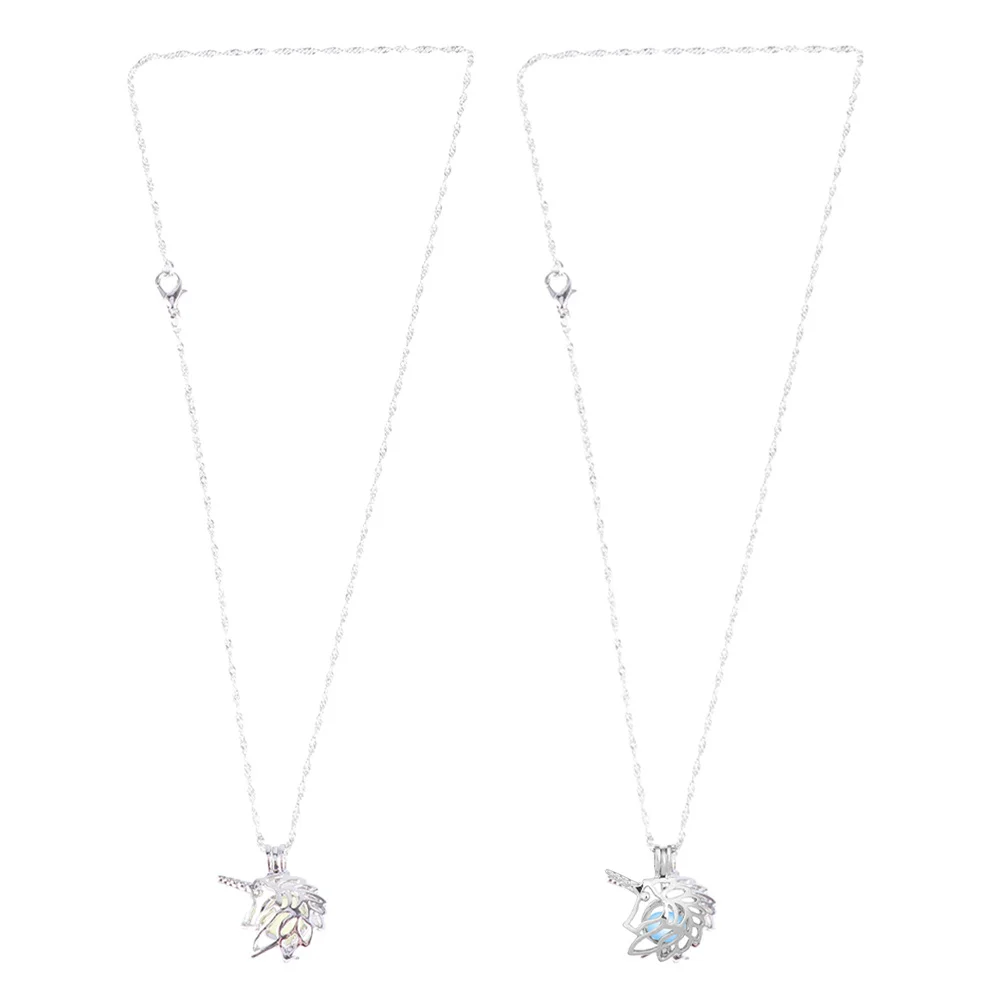 

2Pcs Glow in The Dark Unicorn Pendant Necklace Luminous Charm Hollow DIY Necklace for Men Hollow Flower Pendant