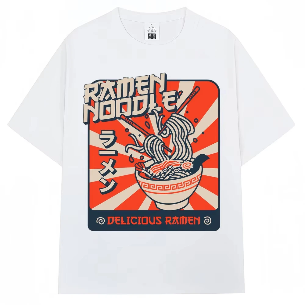 Japanese Style Delicious Ramen Graphic Vintage T Shirts 90s Anime Men Women Fashion T-shirt Men Women Oversized Cotton T-shirts