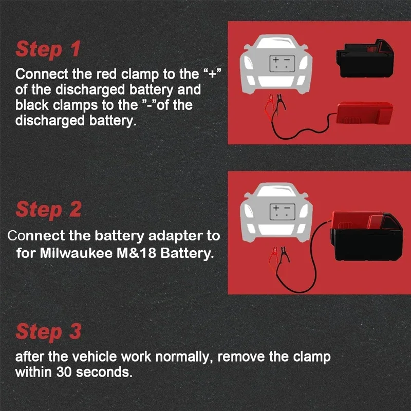 Jumper Cables for Milwaukee Dewalt Makita 18V Batteries 8 Gauge Car Battery Jump Starter Heavy Duty Automotive Booster Cables