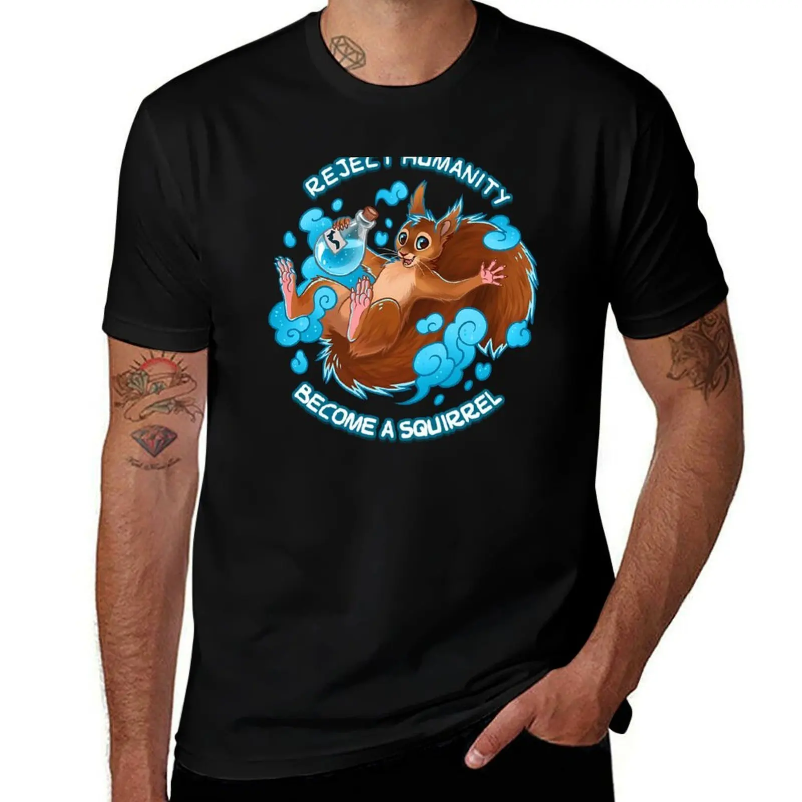 Répudiez la humanité, devenez un écureuil ! T-shirt imprimé avec motif artistique, haut décontracté