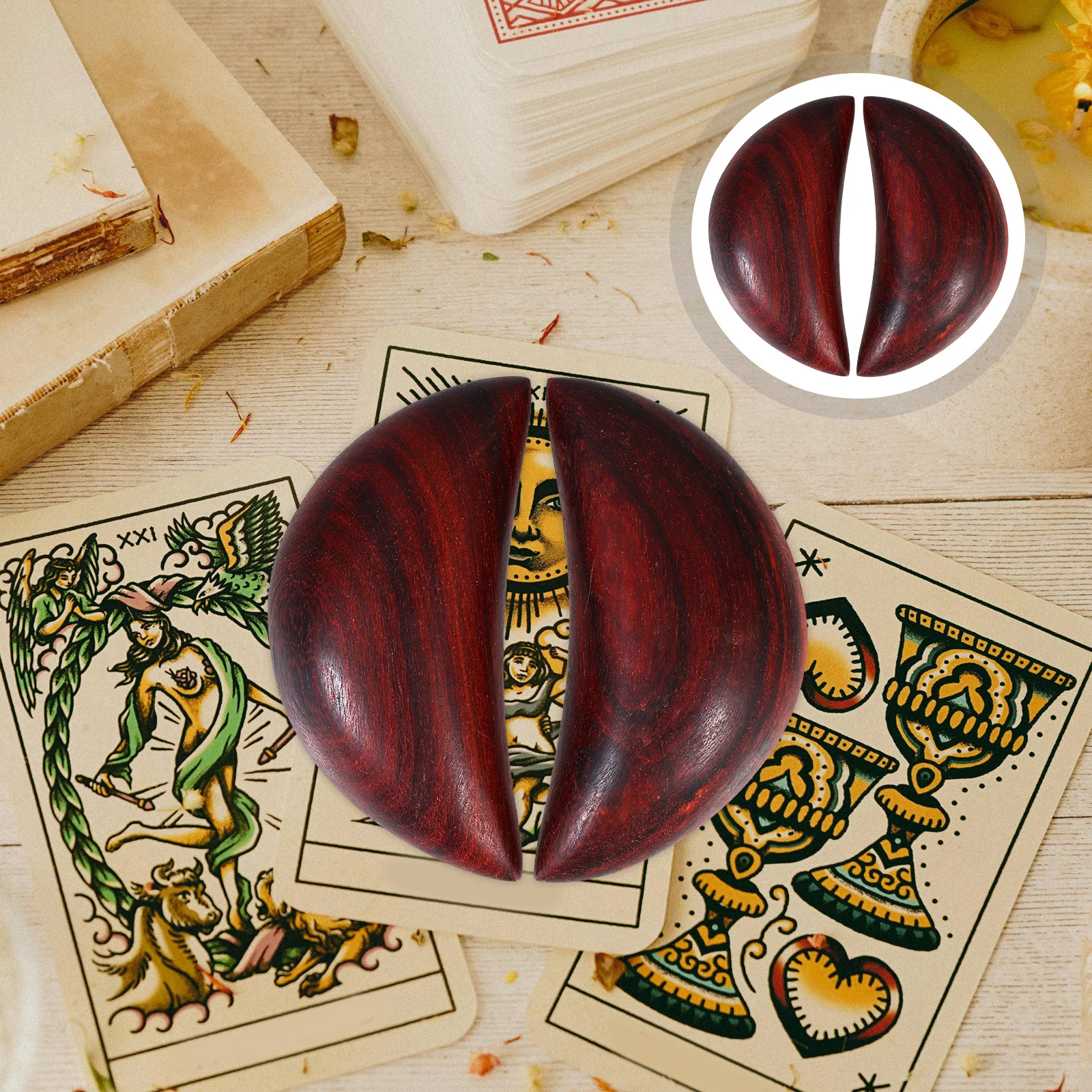 

Divination Holy Cups in Red Sandalwood Pair for Accurate Spiritual Readings Taoist Ceremony and Home Divination Use