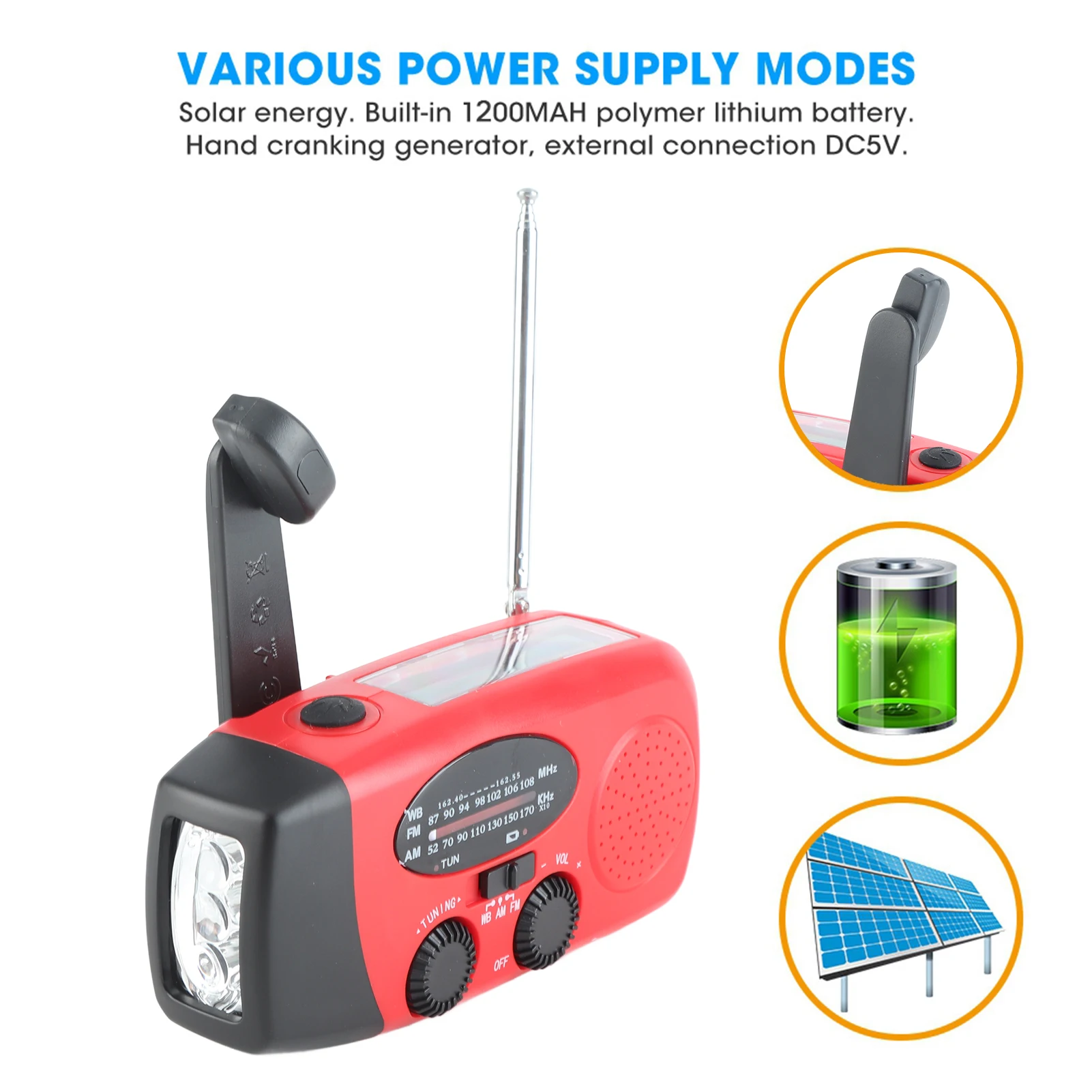 Hand Crank Radio Solar Charging LED Light Electricity Generate Disaster Solar Hand Crank Radio for Radio Emergency Light Radio