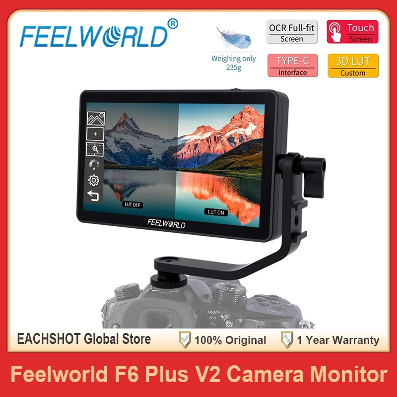 FEELWORLD F6 PLUS V2 6 Inch 3D LUT Touch Screen DSLR Camera Field Monitor IPS FHD 1920x1080 Video Focus Assist with Tilt Arm