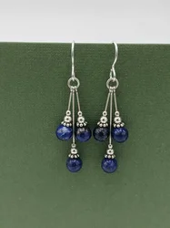 Lapis lazuli pendant earrings, lapis lazuli beaded earrings, pendant earrings