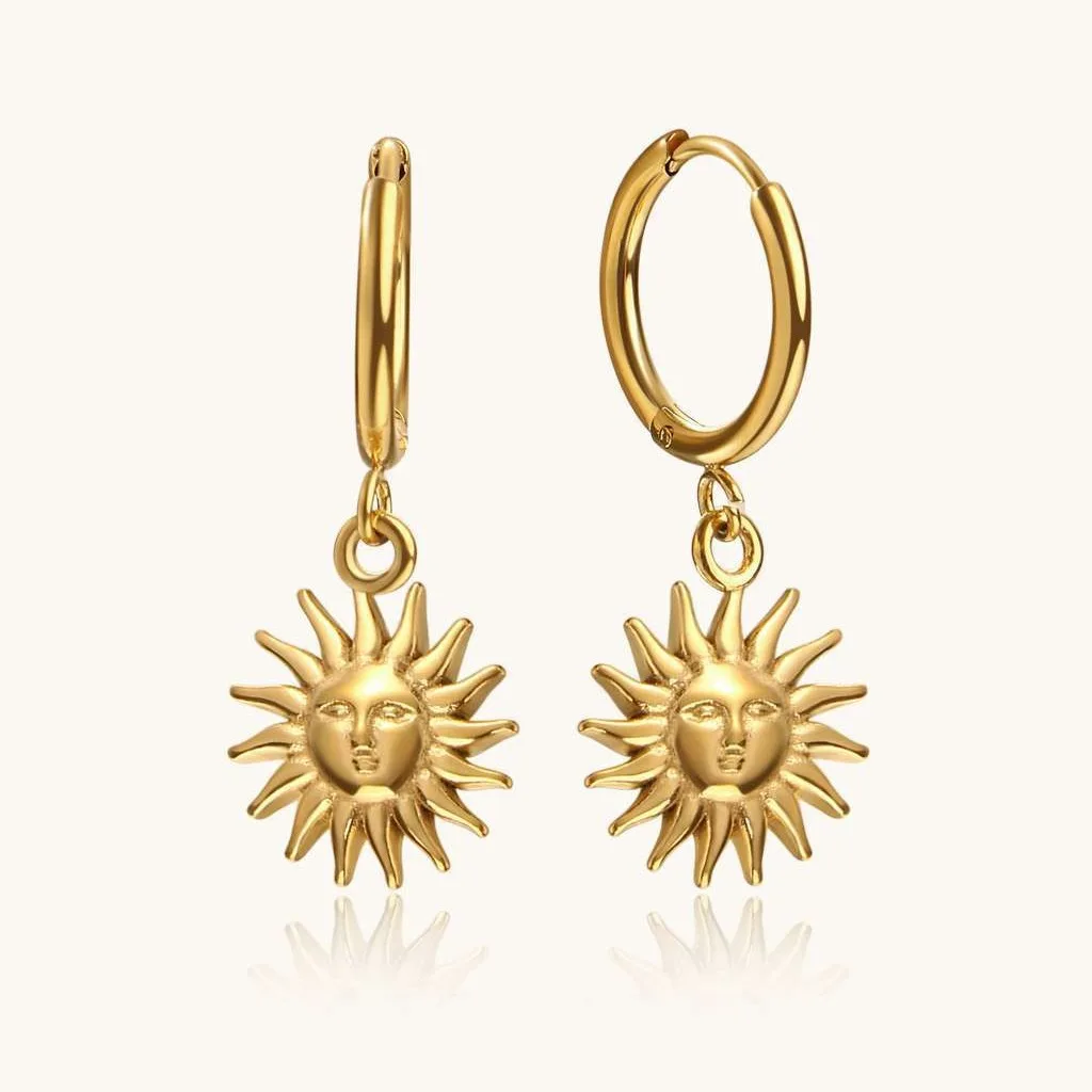New ins Stainless Steel Sun Dnagle Circle Earring For Women Vintage Geometric Sun Buckle Earrings Fashion Jewelry Gift