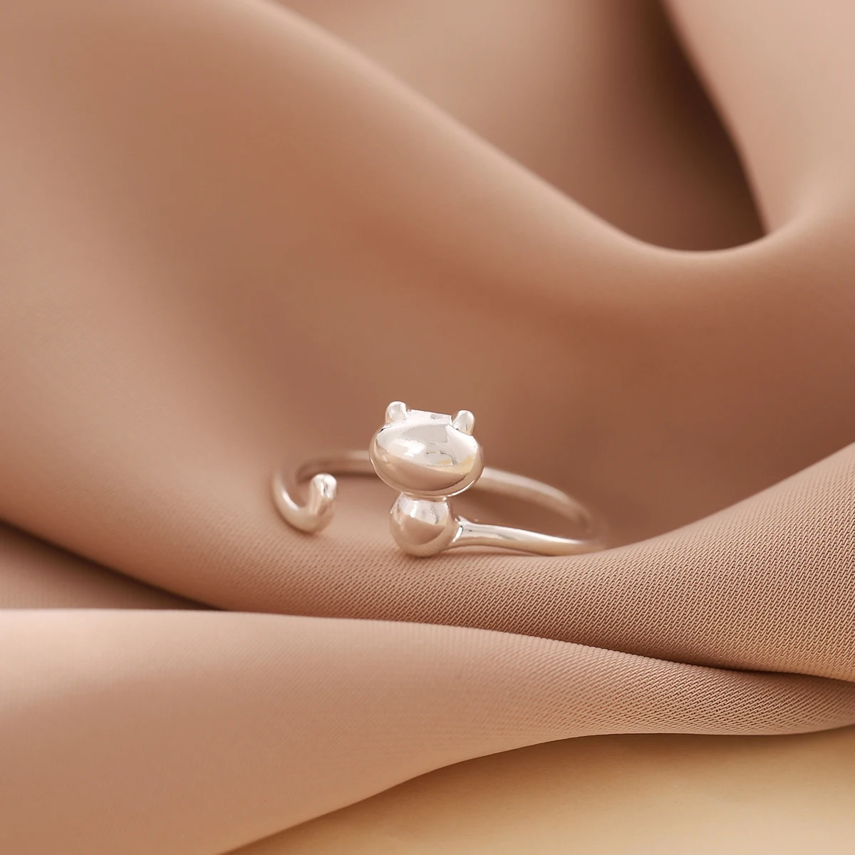 925 Sterling Silver Jewelry Hot Popular New Fashion Korean Small Fresh Cute Cat Animal Opening Simple Rings    R004