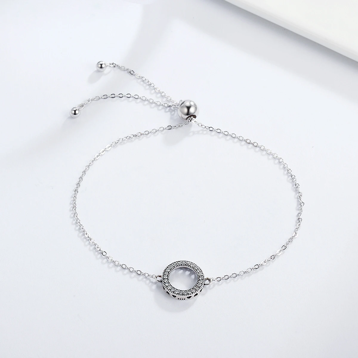 BAMOER 925 Sterling Silver Classic Zircon Hollow Circle Bracelet Hearts Strand Chain Link for Women Vintage Fine Jewelry SCB030