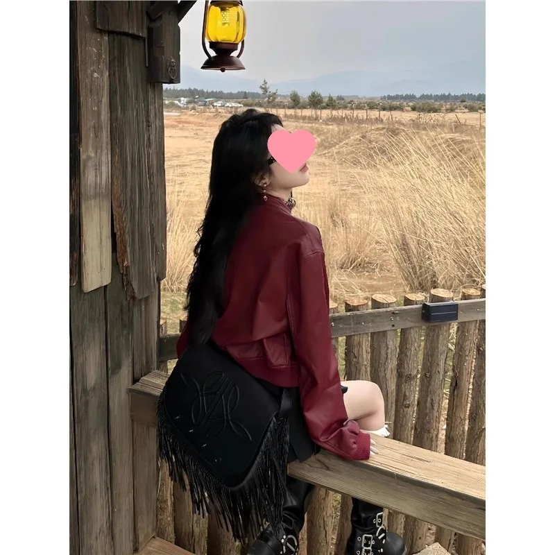 Cappotto da giacca in pelle stile corto stile americano eleganza retrò sensazione premium Top da giacca da locomotiva autunno nuovo modello da donna